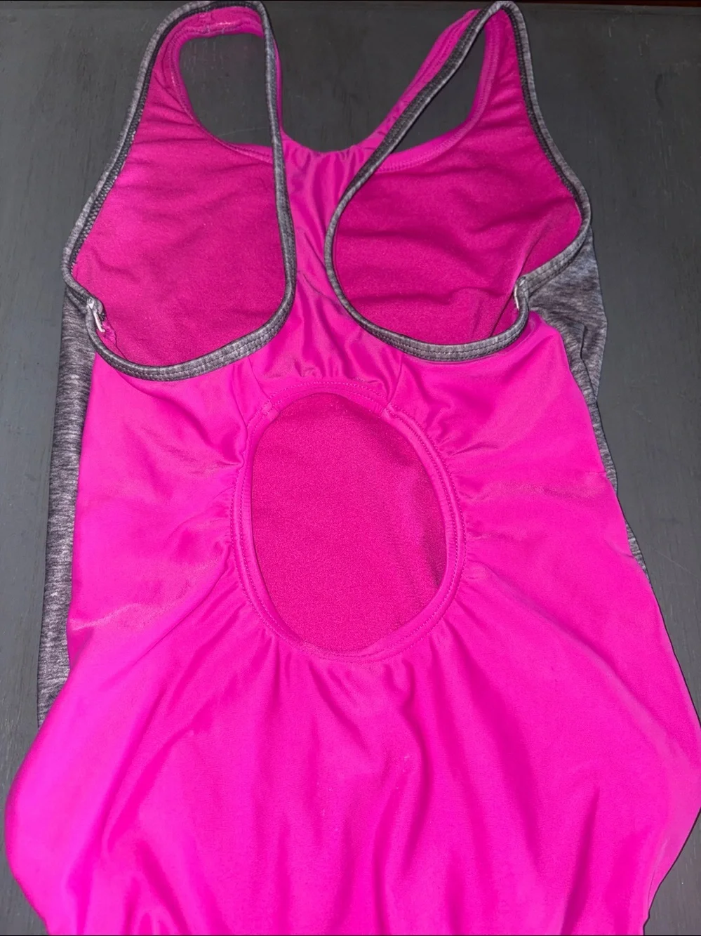 Speedo Pink One-Piece Swimsuit with Heather Gray Panels and Blue Trim sz 12 EUC